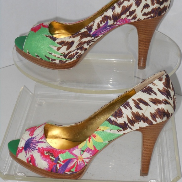 NINE WEST PEEP TOE MULTI-COLOR CLASSIC PUMPS - Picture 1 of 7